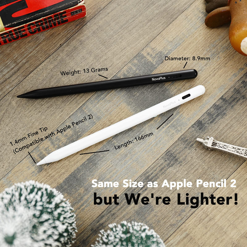[Australia - AusPower] - Novaplus A6 Stylus Pen for iPad, 1.4mm Tip Exchangeable with Apple Pencil, Magnetic Design, Palm Rejection, Tilt Function. Precise Writing/Drawing. Compatible with iPad 6-9th/ Mini 6/Air 3-4th Gen. Black 