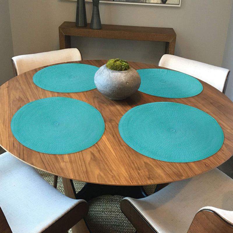 [Australia - AusPower] - CAIT CHAPMAN HOME COLLECTION Round Braided Woven Polypropylene Plastic Placemats (Blue), Set of 4 Teal 