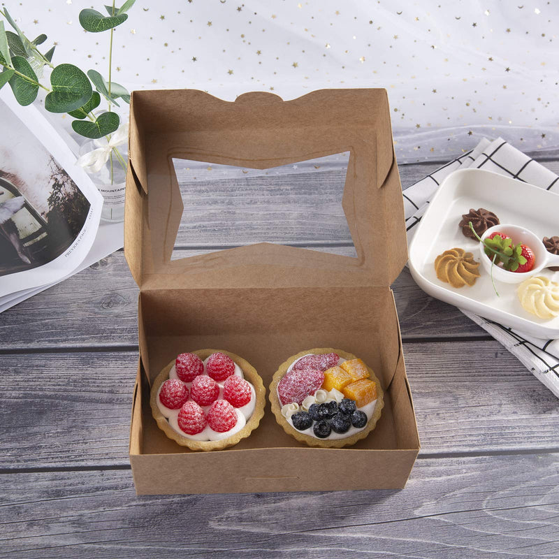 [Australia - AusPower] - 8inch Brown Cookie Boxes with Window,Small Auto-Popup Bakery Boxes for Muffins and Pastry, Kraft Cardboard Clear Lid Dessert Strawberries Dessert Packaging 8x5.75x2.5,Pack of 15 