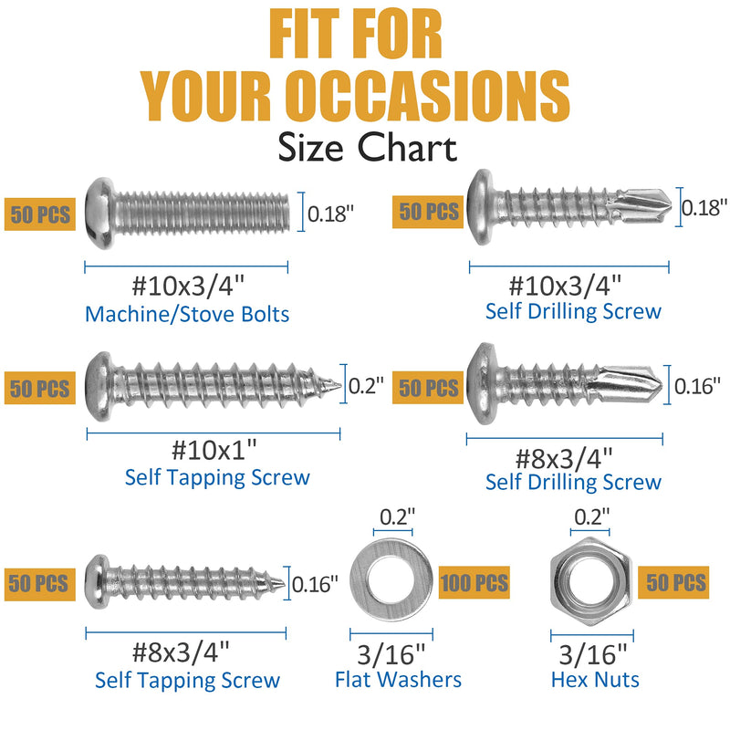 [Australia - AusPower] - Accessbuy Self Drilling Screws #10 * 3/4",#8 * 3/4",Self Tapping Screw #10 * 1",#8 * 3/4", Screws and Washers, M4 M5,Wood,Metal,Drywall Screws Assortment Kit,All Phillips Head (400PCS) 