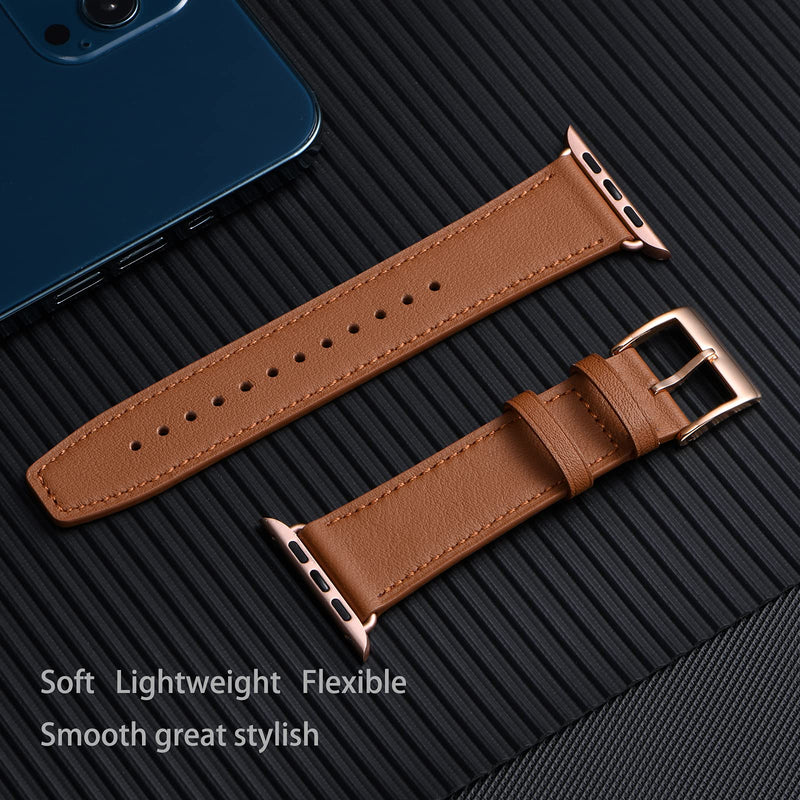 [Australia - AusPower] - Lovrug Band Compatible with Apple Watch Band 44mm 42mm 45mm SE/Series 7/6/5/4/3/2/1 Genuine Leather Business Replacement Band Smart Watch Strap for Men Women(Brown/Rosegold,42mm/44mm/45mm) Brown/Rosegold 42mm/44mm/45mm 