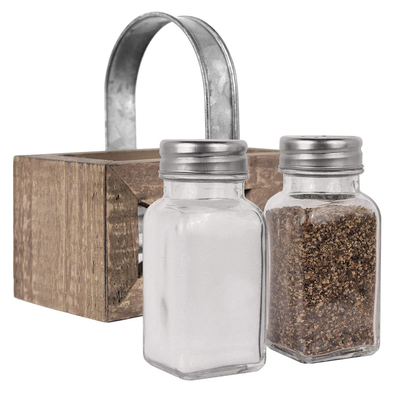 [Australia - AusPower] - Autumn Alley Barn Door Rustic Salt and Pepper Shakers Set in Wood and Galvanized Caddy | Farmhouse Salt and Pepper Shakers For Rustic Kitchen Decor | Rustic Kitchen Accessory for your Country Kitchen 