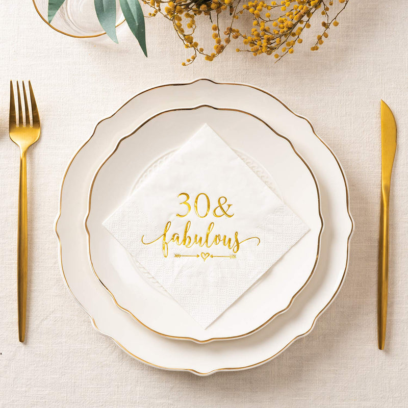 [Australia - AusPower] - Crisky 30 and Fabulous Cocktail Napkins Gold for Women 30th Birthday Decorations, 30th Birthday Bevergae Dessert Table Supplies, 50Pcs, 3-Ply 