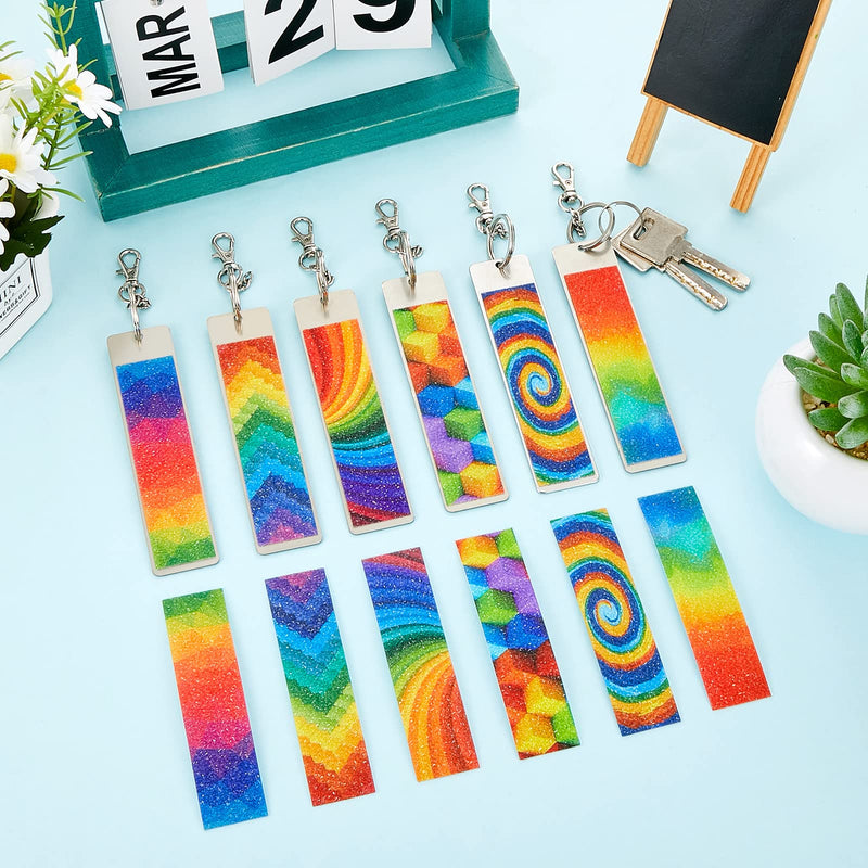 [Australia - AusPower] - 42 Pcs Anxiety Sensory Stickers Kit Includes 36 Fidget Textured Strips, 6 Keychain Textured Strips Toys Tactile Rough Calm Stickers Anti Stress Sensory Textured Strips for Tension (Rainbow Style) Rainbow Style 