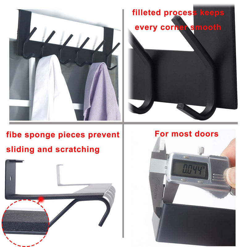 [Australia - AusPower] - Dseap Over The Door Hook Hanger - 6 Hooks Over Door Coat Rack for Hanging Clothes Hat Towel, Black 1 