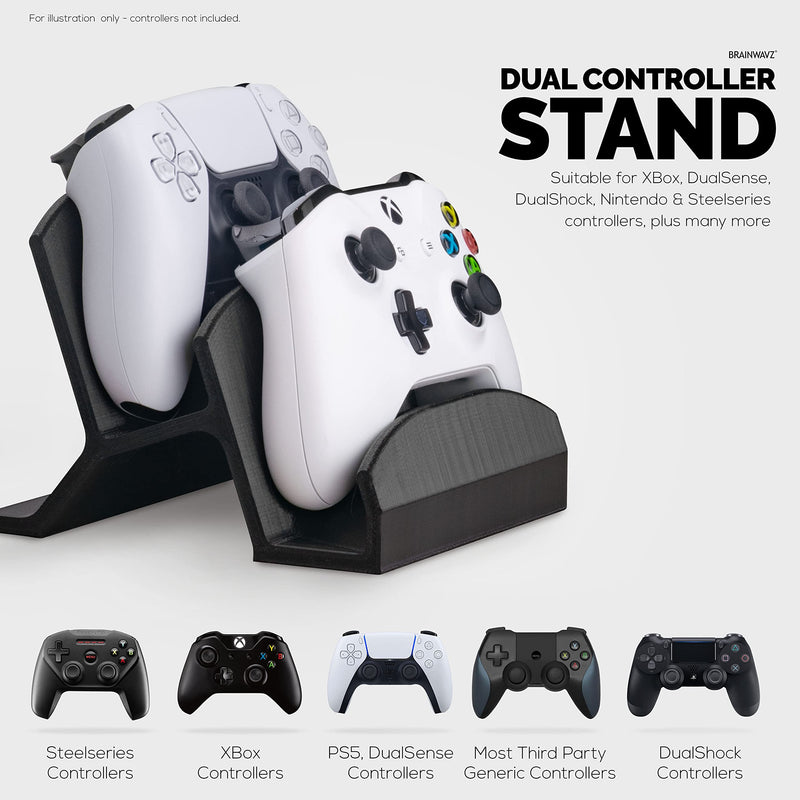 [Australia - AusPower] - BRAINWAVZ Dual Game Controller Holder Desktop Stand - for PS5, Xbox Series X, One, PS4, Switch, PC, Gamepads & More UGDS06, Black 