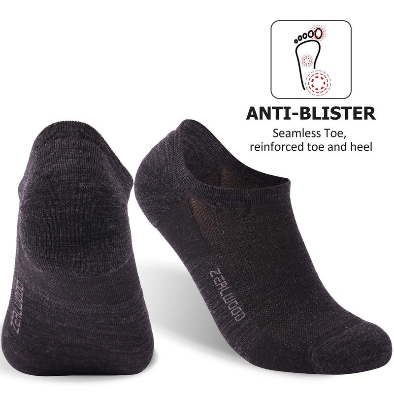 [Australia - AusPower] - No Show Athletic Socks, ZEALWOOD Unisex Merino Wool Ultra-Light Running Tennis Golf Socks,1/3 Pairs 3-no Show Black Large 