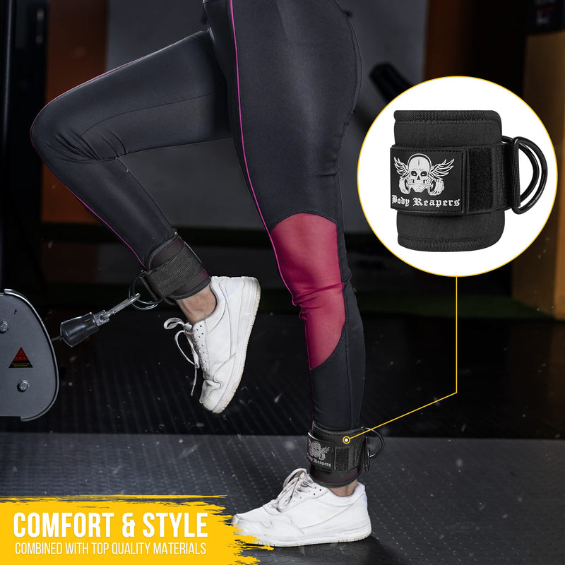 [Australia - AusPower] - Body Reapers Gym Ankle Strap for Cable Machine (Pair), Adjustable Ankle Straps for Working Out, Neoprene Padded for Glute kickbacks & Lower Body Exercises, Ankle Cuffs for Men & Women Gym Accessories Pair Black 