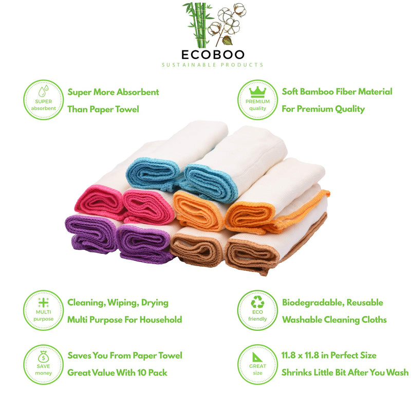 [Australia - AusPower] - Reusable Paper Towels Washable | Organic Bamboo Nature Friendly Paper Towels | Thick, Strong, Paperless Kitchen Roll | Reusable Napkins | Zero waste | 10 Pack 