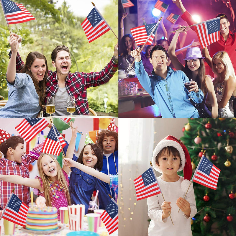 [Australia - AusPower] - 65 Pack Wooden Stick American Flags Hand Held Mini US Flags for American Independence Day (4x6 Inches) 4x6 Inches 