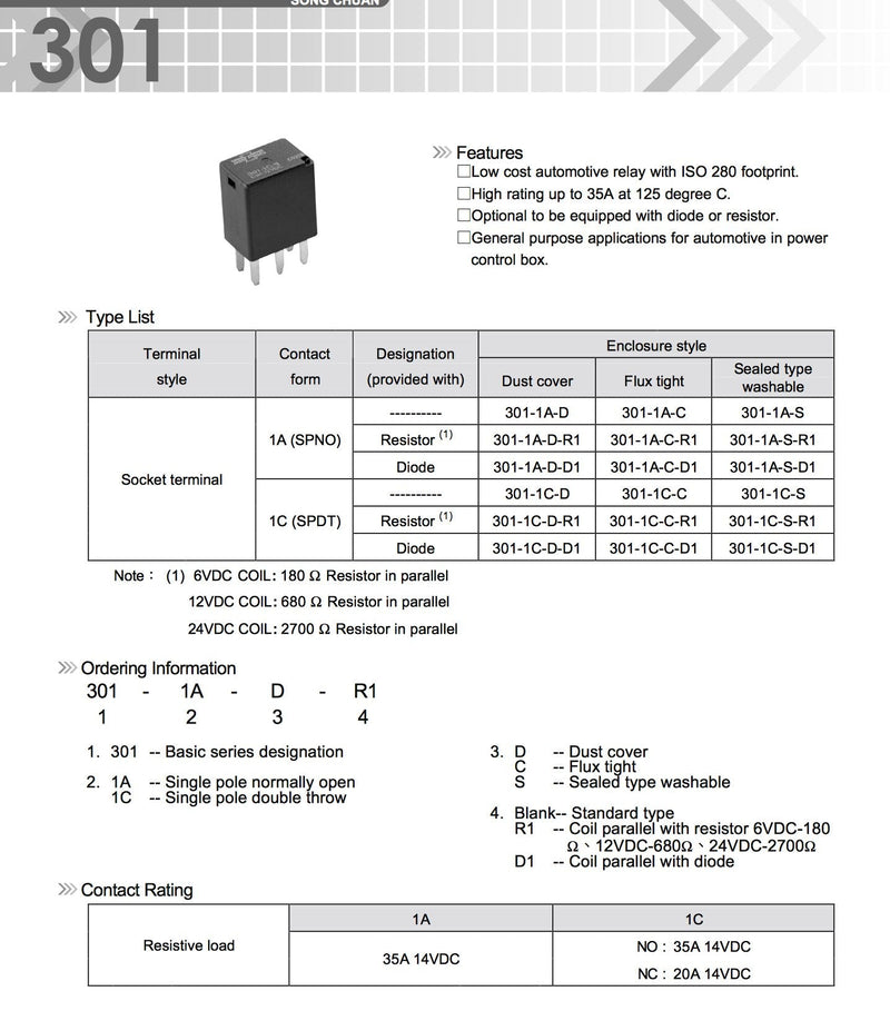 [Australia - AusPower] - Automotive Relays SPDT 35A 12VDC (1 piece) 