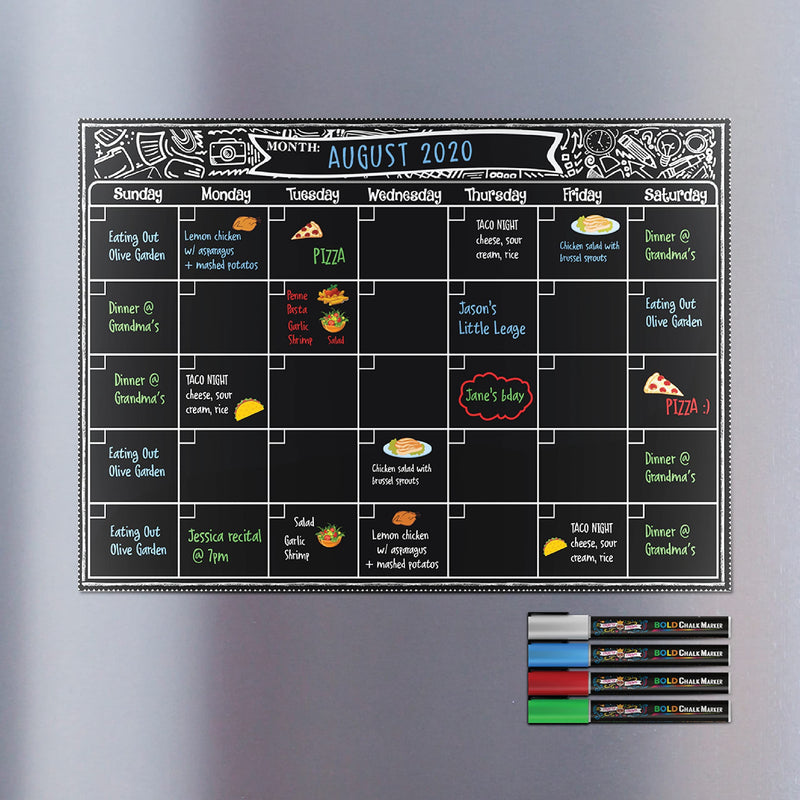 [Australia - AusPower] - Chalky Crown - Magnetic Calendar for Fridge, 12x16 inches Magnetic Dry Erase Calendar - Ideal as Family Calendar and Chores Chart for Kids - Fridge Calendar with 4 Chalk Markers Included Fridge Calendar w/ Markers 