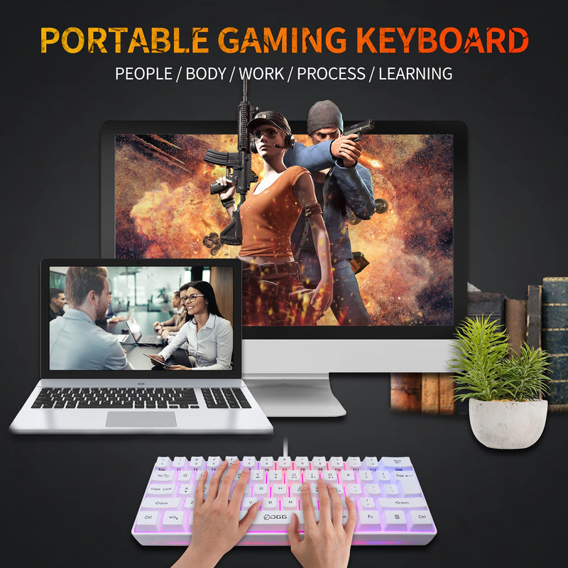 [Australia - AusPower] - DGG 60% Wired Gaming Keyboard,RGB Backlit Ultra-Compact Mini Keyboard,Waterproof Mini Compact 61 Keys Keyboard, for PC/Mac Gamer, Typist, Travel, Easy to Carry on Business Trip,White White 