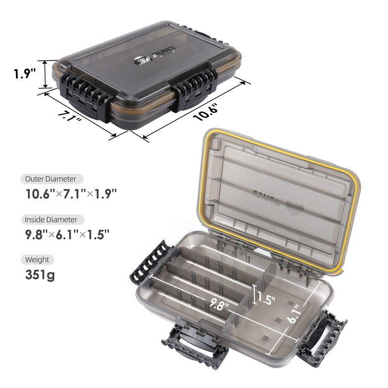 [Australia - AusPower] - RUNCL Fishing Tackle Box, Waterproof Airtight Stowaway, 3600/3700 Tray Tackle Box with Adjustable Dividers, Sun Protection, Thicker Frame, Fishing Storage Lure Box for Freshwater Saltwater Waterproof Box 1 Pack (Size: 10.65"x7.1"x1.89") 
