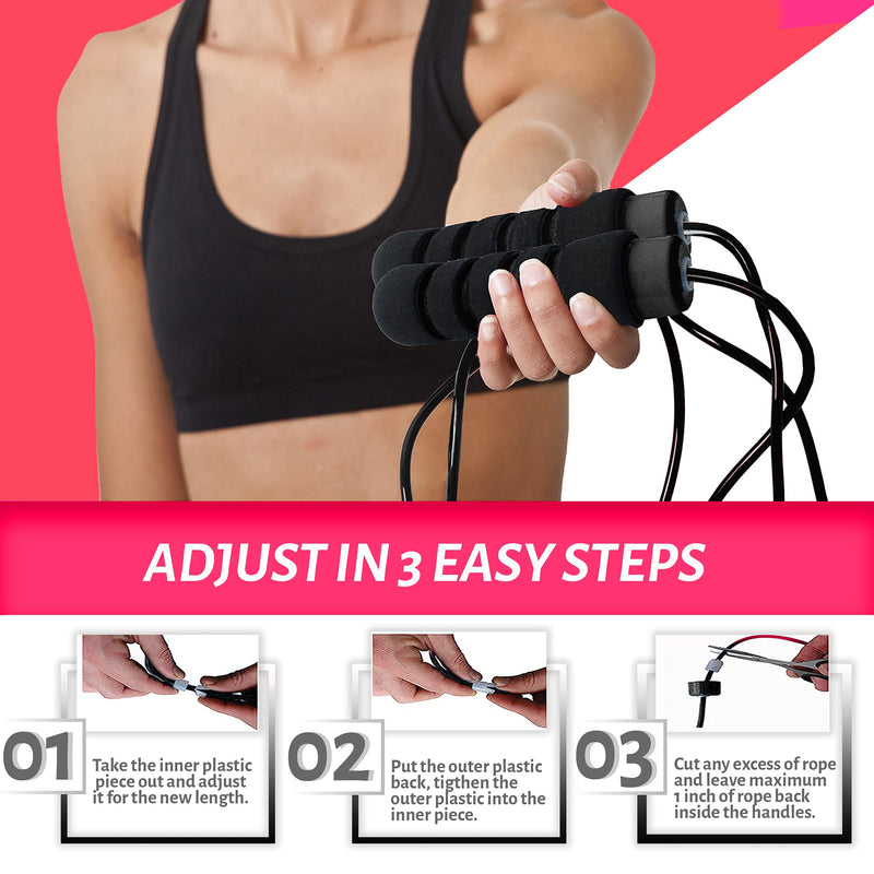 [Australia - AusPower] - Limm Adjustable Jump Rope for Workout - All-Purpose Exercise Jump Rope Kids & Adults Love with Tangle-Free, Comfortable Foam Handles - Best Slimming, Cardio & Endurance Training Black 