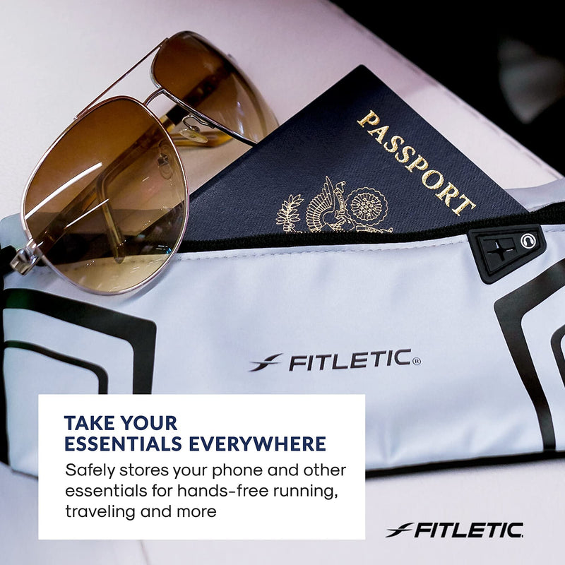 [Australia - AusPower] - Fitletic - Blitz Sports and Travel Belt, Multifunctional Reflective Belt with Earbud Port, Water-resistant, Adjustable, and Versatile Running Waist Belt, Fitletic Running Accessories, Black 