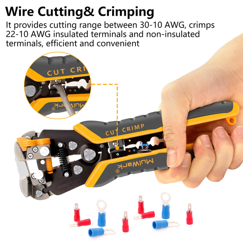 [Australia - AusPower] - MulWark 3 in 1 Automatic Self Adjusting Wire Stripper/ Cutter/ Crimper, 8 Inch Multi Pliers For Electrical Wire Stripping, Cable Cutting, Crimping Tool from 8 AWG to 30 AWG 