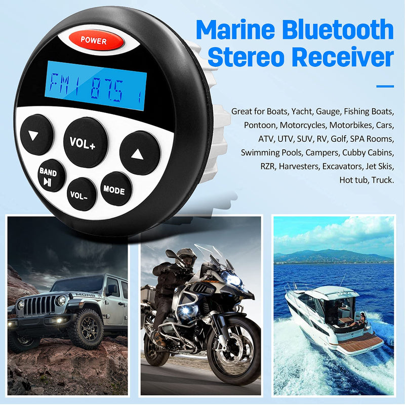 [Australia - AusPower] - GUZARE Boat Marine Stereo Receiver Bluetooth - 45 x 4 Watts Audio AM FM Gauge Waterproof Radio Tuner Streaming for Boats Golf Cart ATV UTV and Spa Hot Tubs GR304 Round Radio 