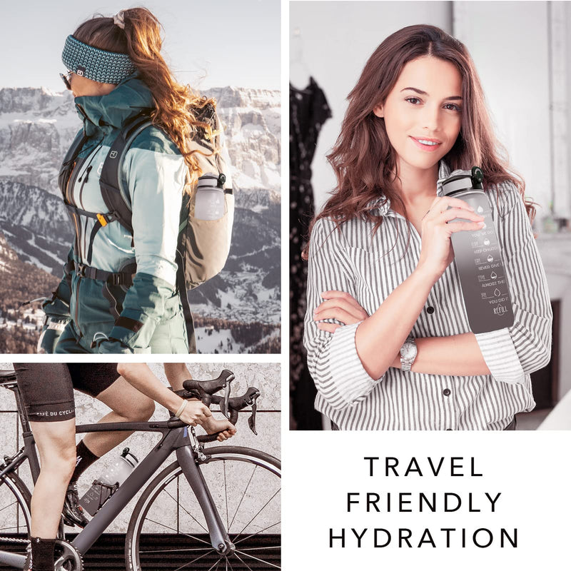 [Australia - AusPower] - HYETA 32 oz Water Bottles with Times to Drink and Straw, Motivational Water Bottle with Time Marker, Leakproof & BPA Free, Drinking Sports Water Bottle for Fitness, Gym & Outdoor, Gray-Black 