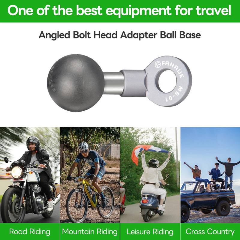 [Australia - AusPower] - FANAUE Angled Bolt Head Adapter Ball Base, Compatible with RAM Mount B Size 1"Ball Double Socket Arm with 10mm Mounting Holes, TPU Ball Head Antislip Shock Absorption Main Body Made of Aluminum Alloy 