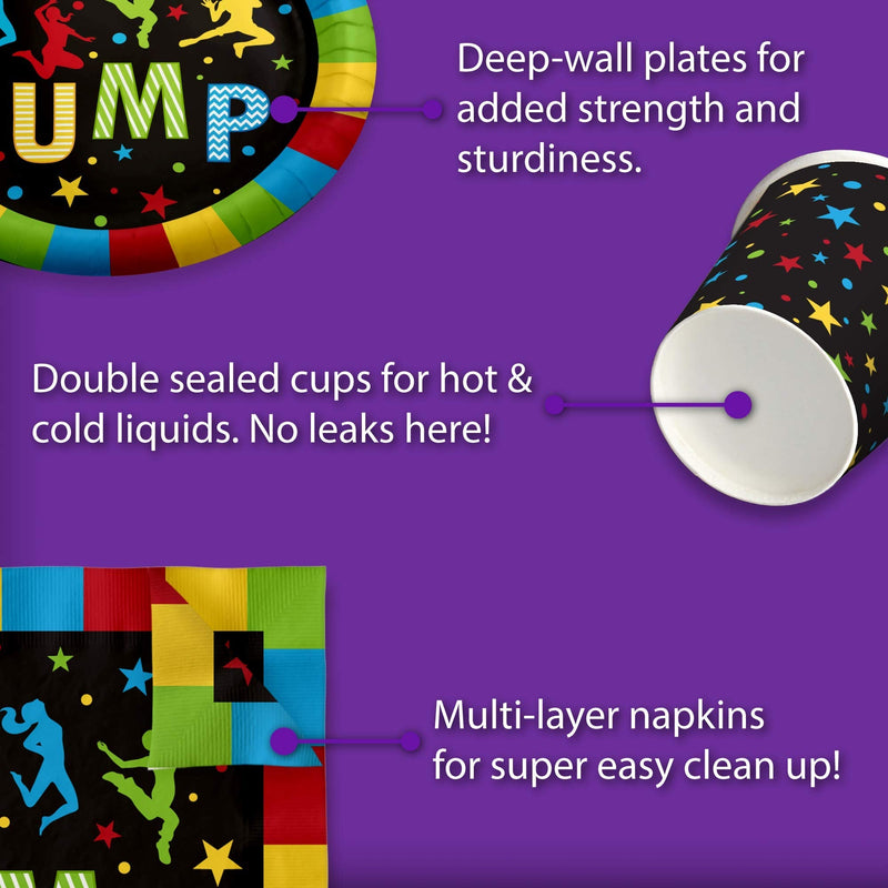 [Australia - AusPower] - Birthday Galore Jump! Bounce House Trampoline Party Supplies Set Plates Napkins Cups Tableware Kit for 16 