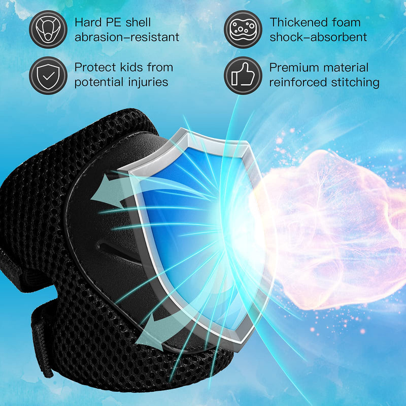 [Australia - AusPower] - Wemfg Kids Protective Gear Set Knee Pads for Kids 3-14 Years Toddler Knee and Elbow Pads with Wrist Guards 3 in 1 for Skating Cycling Bike Rollerblading Scooter Black S(3-8Years) 