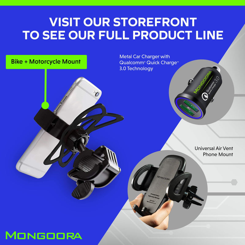 [Australia - AusPower] - Mongoora Bike & Motorcycle Phone and GPS Mount w/ 3 Bands (Black, Red, Green) Cell Phone Holder for Bicycle Handlebar Easy to Install Bike Accessories Fits iPhone 12 11 X 8 8 Plus, Galaxy S21 S20 S10 