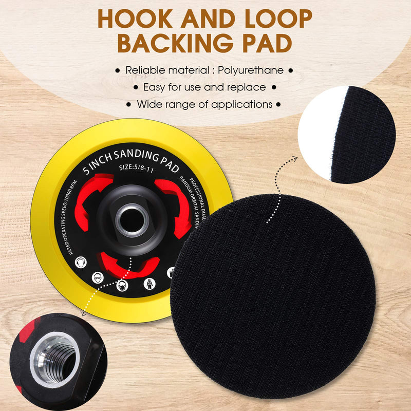 [Australia - AusPower] - 5 Inch Hook and Loop Backing Pad Backing Plate with 5/8-11 Threads Sanding Pad for Angle Grinder Carving Polishing, Wood Carving Shaping Sanding (3) 