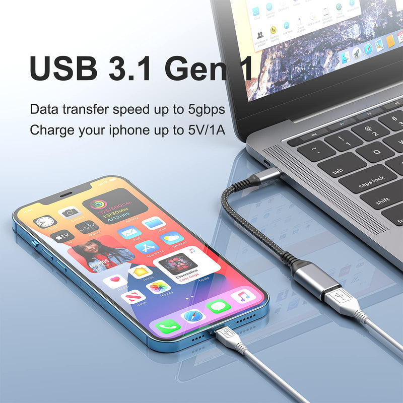 [Australia - AusPower] - USB C to USB Adapter, Type c to USB 3.0 Cable, OTG Cable Thunderbolt3 to USB Adapter Compatible with MacBook Windows Laptop and Cellphone, 3.9 inch Sliver, 1-Pack 