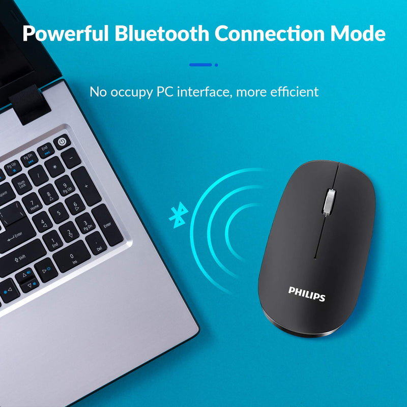 [Australia - AusPower] - Philips Rechargeable Wireless Bluetooth Mouse for iPad, Mac, MacBook Pro, Laptop, PC, Computer Slim Design Comfortable Grip with Adjustable DPI 