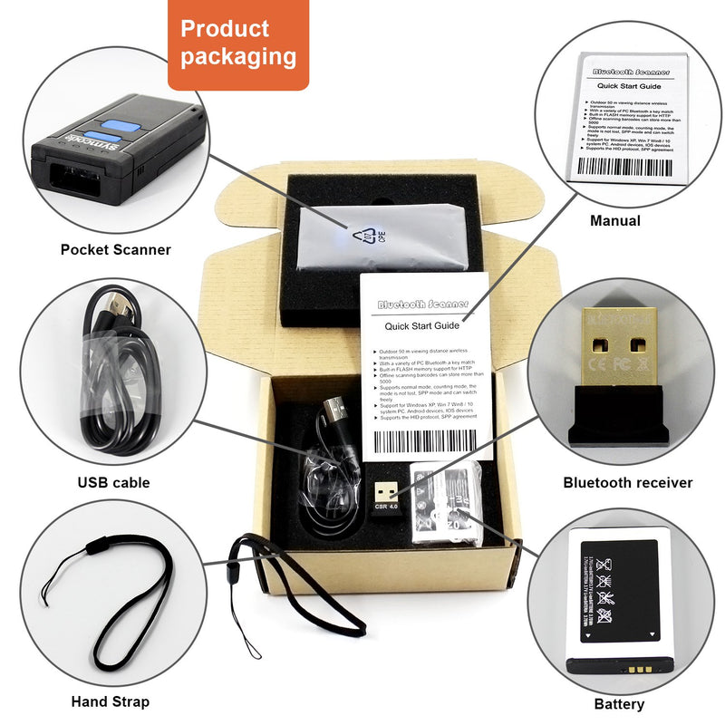 [Australia - AusPower] - Portable Bluetooth Barcode Scanner,Symcode 1D Mini Wireless Handheld CMOS Barcode Scanner Reader for POS/Android/iOS/iMac/Ipad 