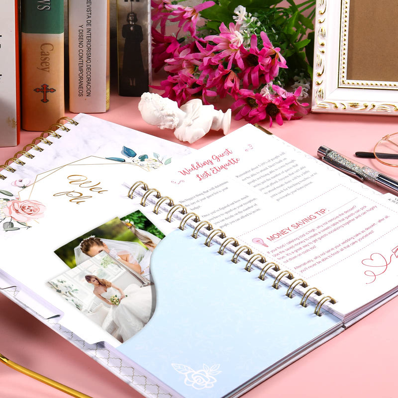 [Australia - AusPower] - Wedding Planner - Wedding Planner Book and Organizer for The Bride with 5 Tabbed Sections, 6.5" x 8.75", Hardcover with Metal Corner + 5 Inner Pocket + Sticker + Notes Pages - Wedding Floral 