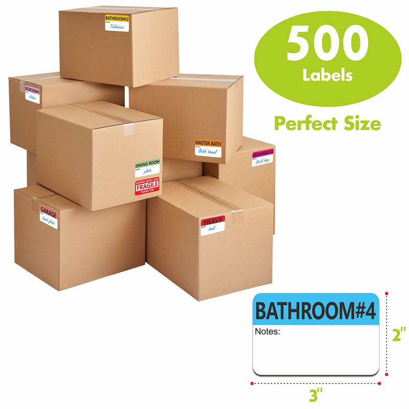 [Australia - AusPower] - 500 pcs 20 Designs Pre-Printed Color-Coded Home Moving Packing Box Labels with Writable Notes Areas, Each Measures 2” x 3” 500 
