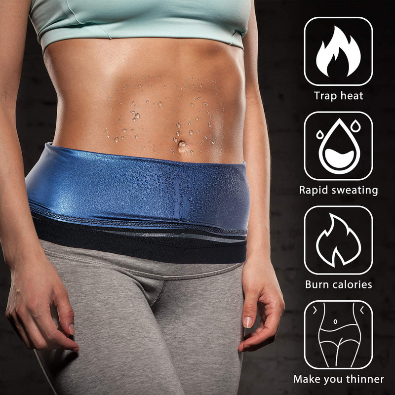 [Australia - AusPower] - 2 Pieces Waist Trimmer for Women Sweat Wrap Sweat Waist Trainer Sweat Tummy Workout Belt Stomach Wraps for Bodybuilding Blue Inner Small 