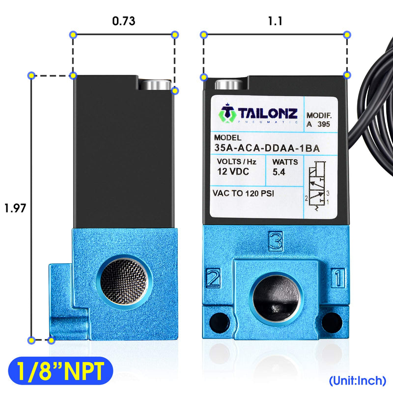 [Australia - AusPower] - TAILONZ PNEUMATIC 2 Way 3 Port Mac Valve, DC12V, 5.4W, 1/8”NPT Electronic Booster Control Solenoid Valve High-Frequency Solenoid valve35A-ACA-DDAA-1BA 