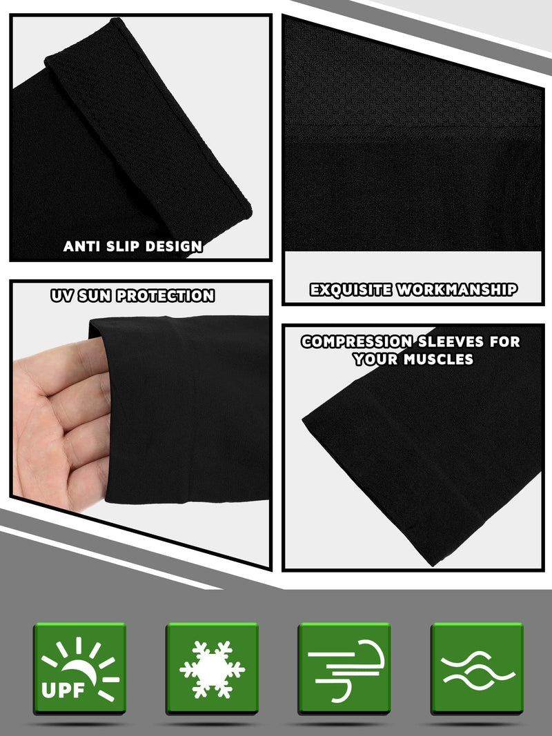 [Australia - AusPower] - 4 Pairs Plus Size Arm Sleeves for Men and Women UV Sun Protection Sleeves to Cover Arms Oversized Cooling Compression Sleeves Black 