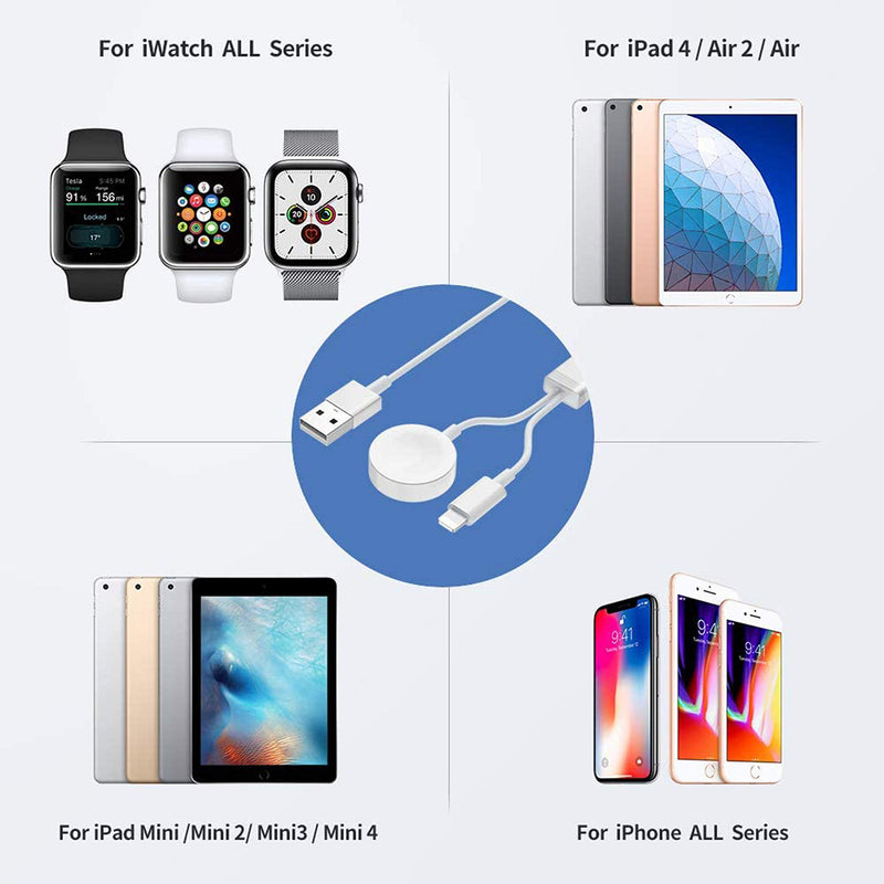 [Australia - AusPower] - Update Version Smart Watch Charger Wireless USB 3.3 ft/1m Charging Cable for Apple Watch Series SE/6/5/4/3/2/1 iOS 6.0 & iPhone 12/11/Pro/Max/XR/XS/XS Max/X&iPad Series White 