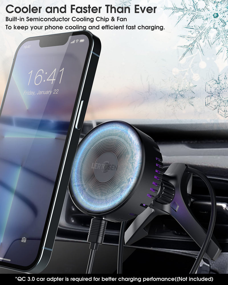 [Australia - AusPower] - Magnetic Wireless Car Charger, LERTOSEN Mag Safe Car Mount Charger for iPhone 13/12/Pro/Pro Max/Mini,15W Fast Charging Air Vent Magnetic Car Phone Holder Charger, Built-in Semiconductor Cooling Chip 
