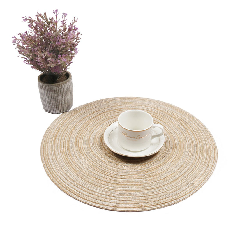 [Australia - AusPower] - SHACOS Round Braided Placemats Set of 6 Washable Round Placemats for Kitchen Table 15 inch Round Table Mats (Beige, 6) Beige 