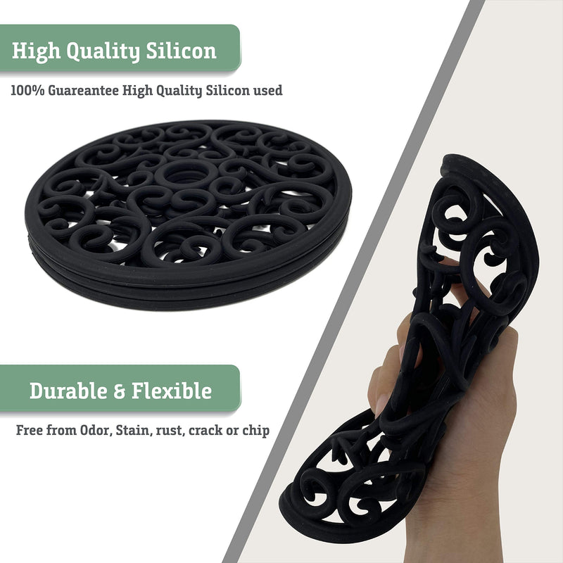 [Australia - AusPower] - Makerstep Silicone Trivet Mat 3 Set in Heart Design Trivets. Hot Pan Holder Hot Pads for Countertop & Table. Non Slip, Serving Dishes Plates. Dishwasher Safe, Heat Resistant Kitchen Gadgets, Black 