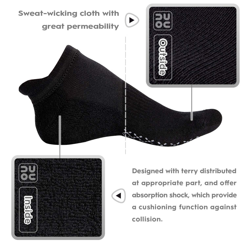 [Australia - AusPower] - unenow Unisex Non Slip Grip Socks with Cushion for Yoga, Pilates, Barre, Home & Hospital 4 Pairs-4 Pairs of Black Small 