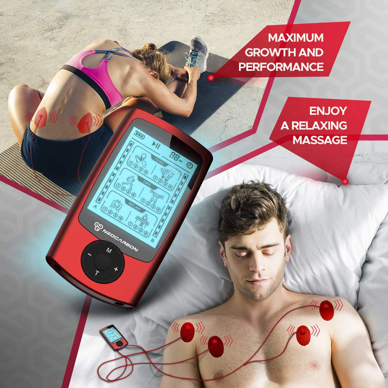 [Australia - AusPower] - Dual Channel TENS EMS and Relax Muscle Stimulator, Electronic Pulse Massager Unit, 16 Electrode Pads, Travel Case 