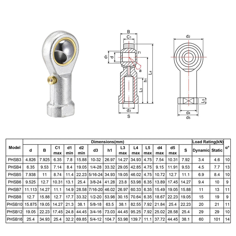[Australia - AusPower] - uxcell PHSB4 Rod End Bearings 1/4-inch Bore Pre-Lubricated Bearings 1/4-28 Female Thread Left Hand 2pcs 1/4" 