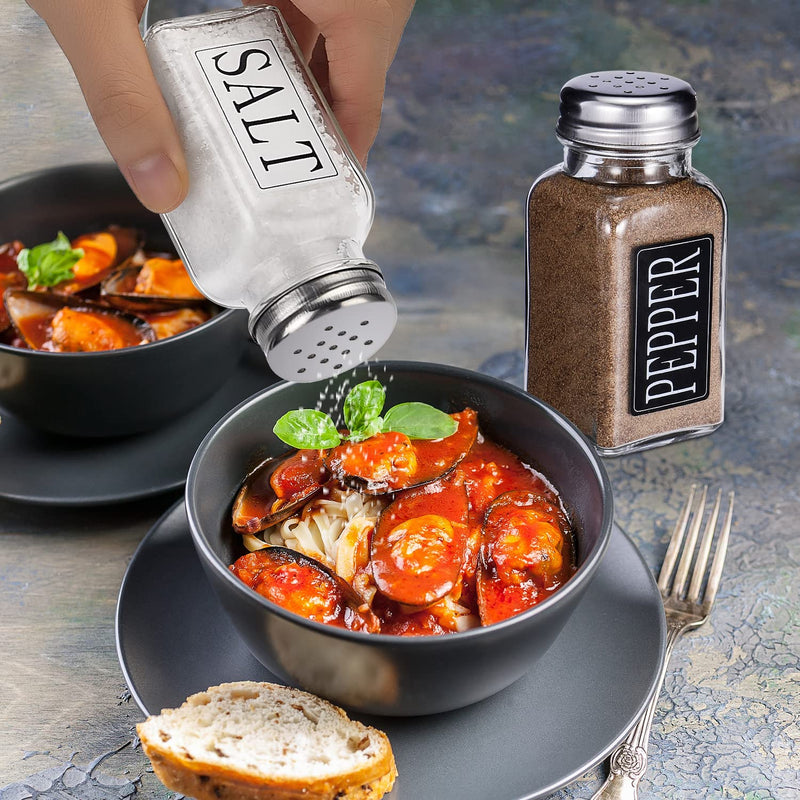[Australia - AusPower] - Glass Salt and Pepper Shakers Set Small,DWTS Farmhouse Salt and Pepper Shakers Cute with Stainless Steel Lid-"Salt"and" Pepper" Font Label Design,Waterproof Unique Design,Best Kitchen Decoration 1.57*1.57*3.54 in 