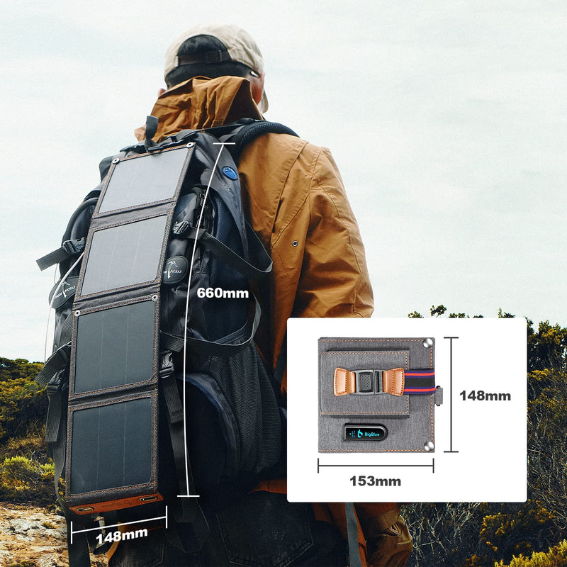 [Australia - AusPower] - [2022 Upgraded Tiny Solar Charger], BigBlue 14W SunPower Solar Panels with USB(5V/2.4A), IPX4 Waterproof, Folding Portable Solar Phone Charger Compatible with iPhone X/8/7, Tablet, Samsung LG etc Grey 