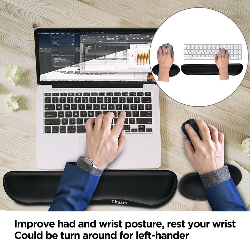 [Australia - AusPower] - Gimars Upgrade Enlarge Gel Memory Foam Set Keyboard Wrist Rest Pad, Mouse Wrist Cushion Support for Office, Computer, Laptop, Mac, Comfortable, Lightweight for Easy Typing Pain Relief, Black Black-Fiber 