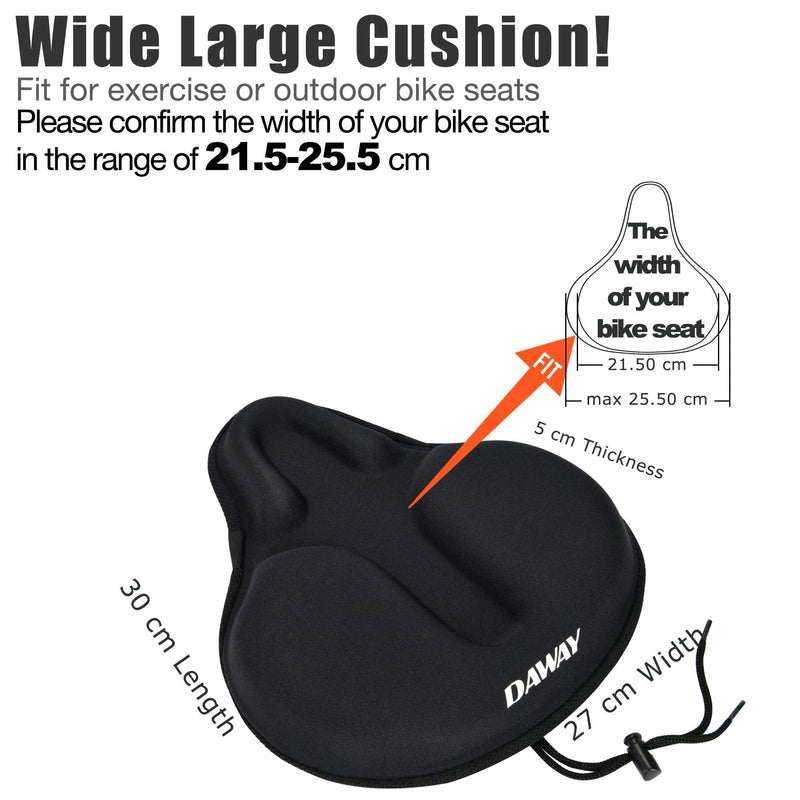 [Australia - AusPower] - DAWAY Comfortable Exercise Bike Seat Cover - C6 Large Wide Foam & Gel Padded Bicycle Saddle Cushion for Women Men Everyone, Fits Spin, Stationary, Cruiser Bikes, Indoor Cycling, Soft 