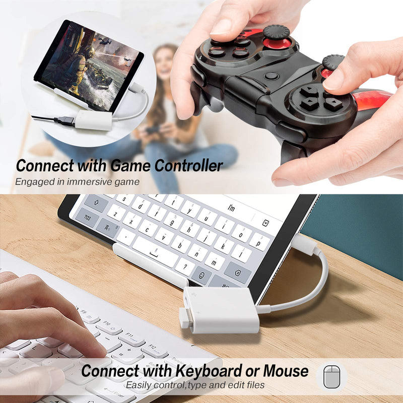 [Australia - AusPower] - USB Camera Adapter with Charging Port, Portable USB Female OTG Adapter Compatible with iPhone iPad, iPad to USB Adapter Plug and Play Support Card Reader 