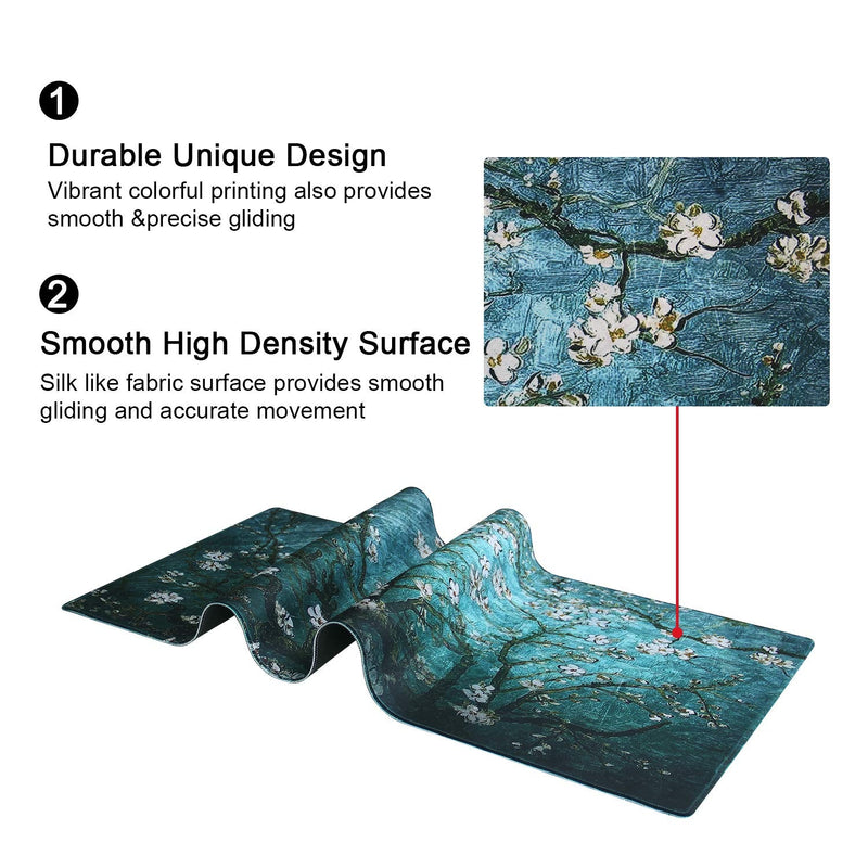 [Australia - AusPower] - Meffort Inc Extra Large Extended Gaming Desk Mat Non-Slip Rubber Pads Stitched Edges Mouse Pad 35.4 x 15.7 inch - Vincent Van Gogh Almond Blossom 