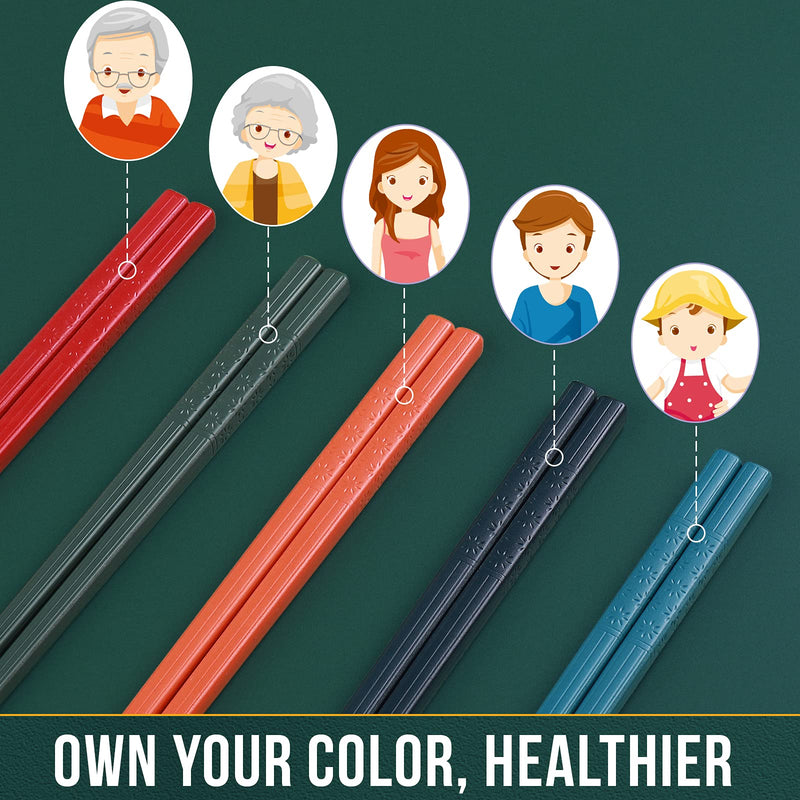 [Australia - AusPower] - Chopsticks, GLAMFIELDS 5 Pairs Premium Reusable Multicolour Chopsticks for Sushi Japanese Matte Anti-slip Chop Sticks with Gift Case Lightweight Dishwasher Safe, 9.6 Inch Multicolor 